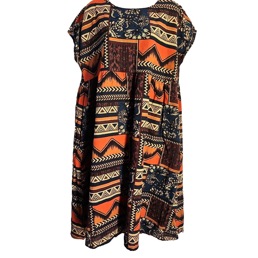 Women's Western Short Sleeve Midi Dress Size XL Oversized Babydoll Boho Aztec